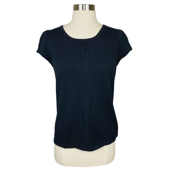 Ann Taylor PETITES Black Crew Neck Casual Blouse - Picture 1 of 4